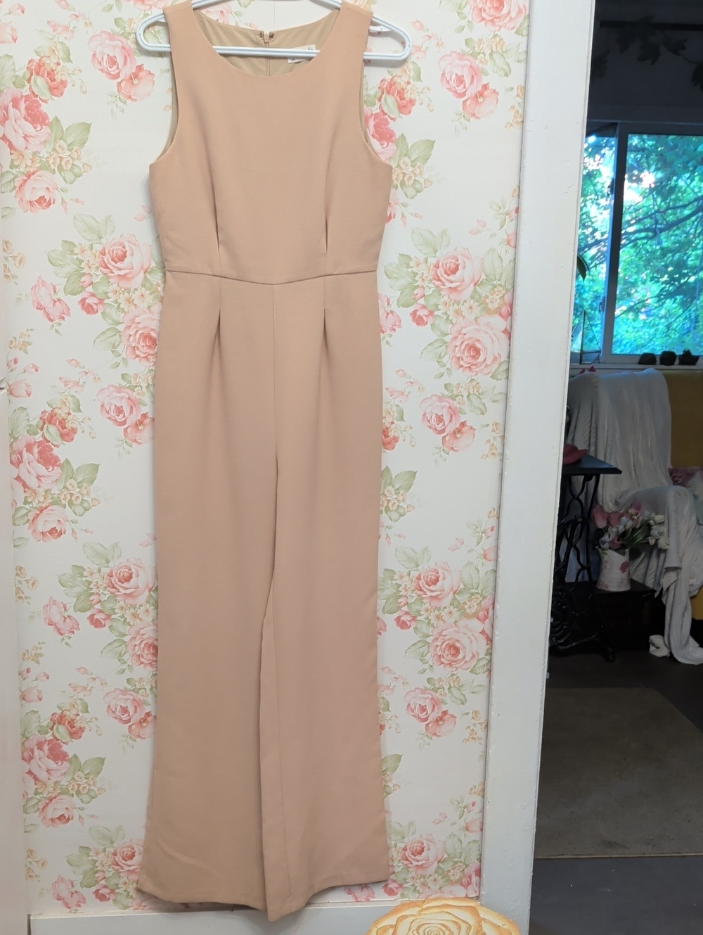 Sleeveless Wide-Leg Jumpsuit in Beige
